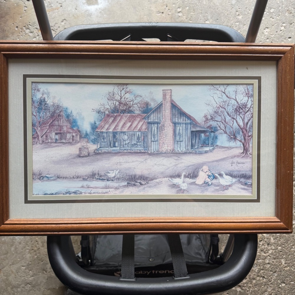 Vintage Ava Freeman Framed Art Print Farmhouse Barn Geese Cottagecore Rustic